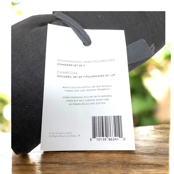 NEW The Citizenry Stonewashed Linen Pillowcases in Charcoal 2 Pieces Minimalist - Picture 5 of 6
